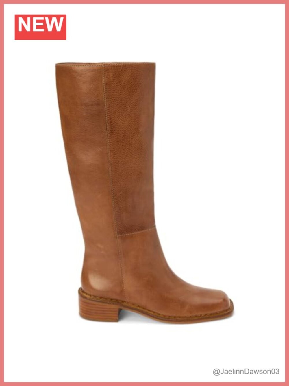 Knee-High Leather Pull On Boots with Square Toe and Low Heel